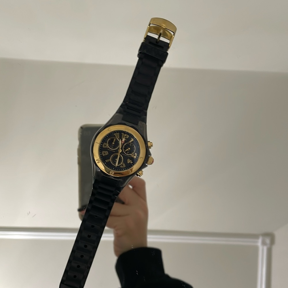 Michele watch black rubber and gold hardware